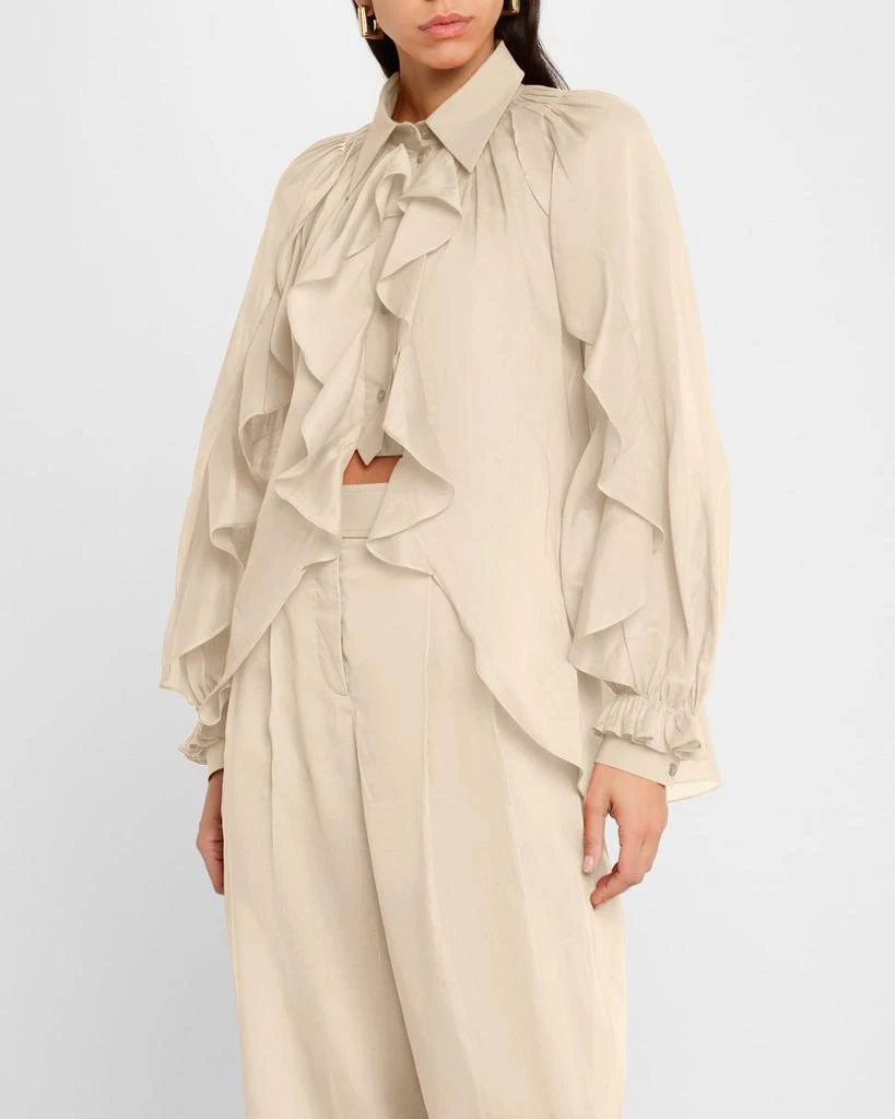 Alberta Ferretti Ruffle High-Low Button-Down Blouse 4