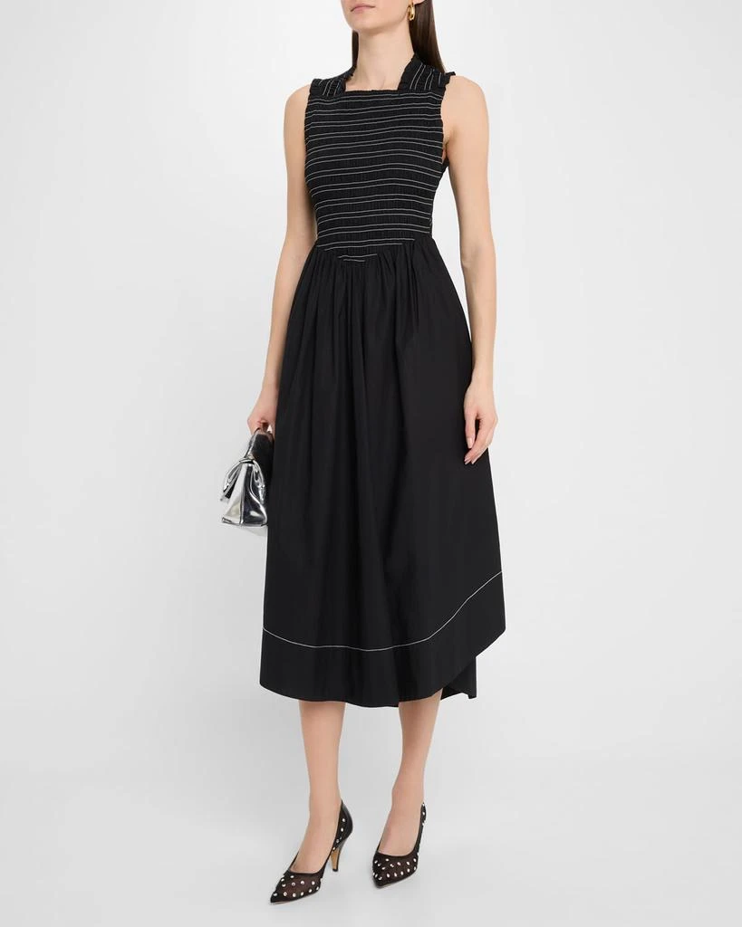 Ganni Smocked Stretch Cotton Sleeveless Midi Dress 4