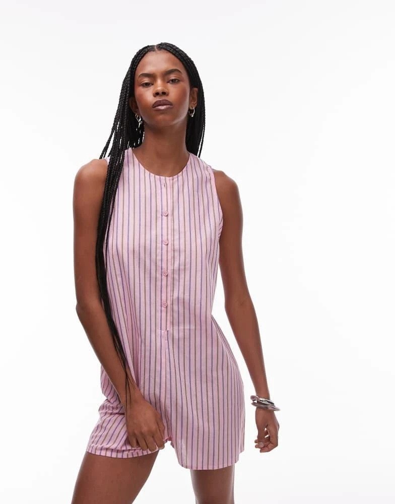 Topshop Topshop pink stripe romper in pink 2