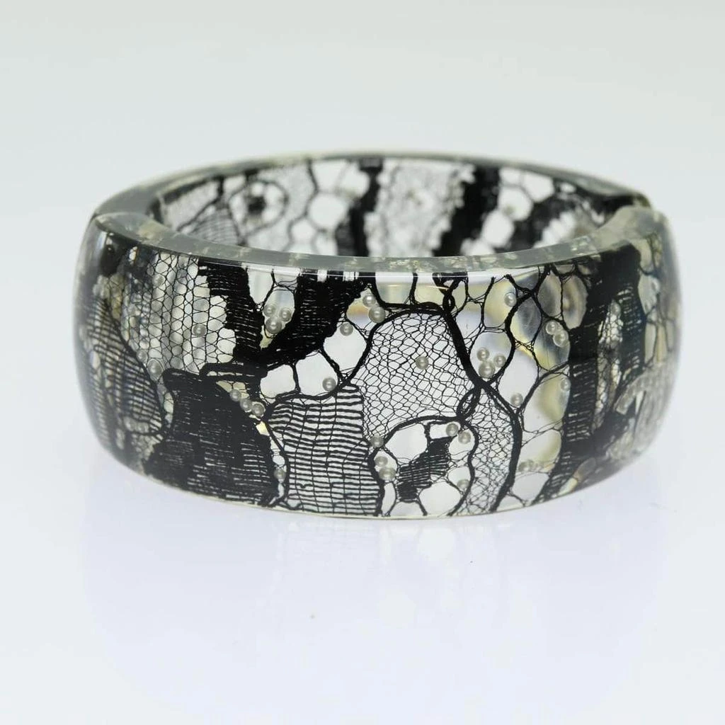 Chanel Cc Hinged Bangle Bracelet Resin With Lace And Faux Pearls Plastic Bracelet Jewelry (Pre-Owned) 2