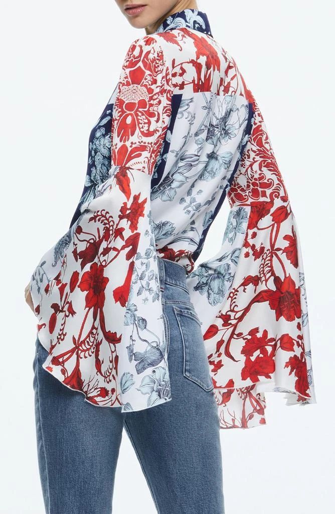 Alice + Olivia Willa Mixed Floral Bell Sleeve Satin Top 2