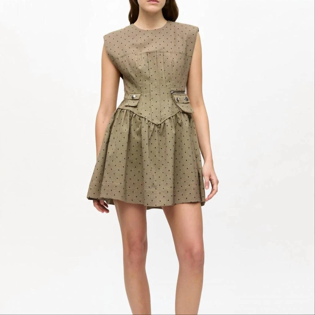 Ganni Flock Check Mini Dress In Tiger's Eye 1