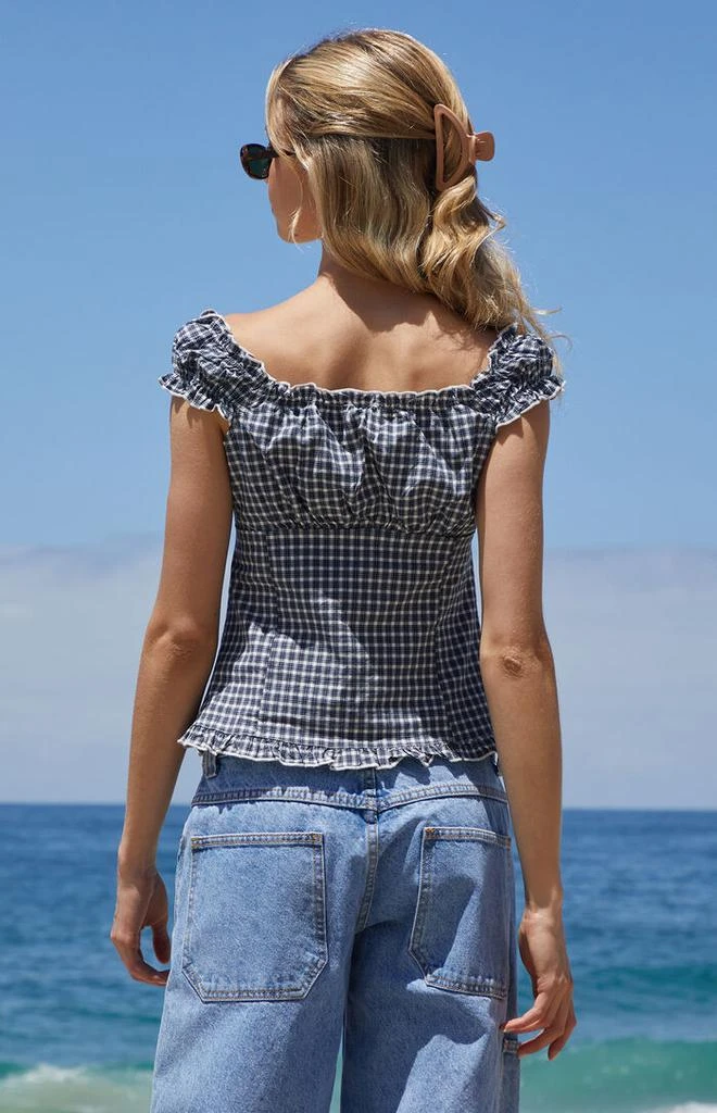 John Galt White & Blue Plaid Elena Top 4