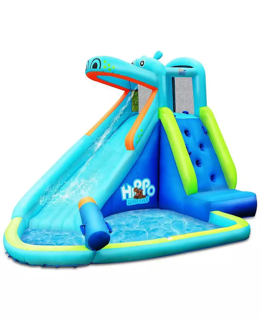 Costway Inflatable Kids Hippo Bounce House Slide Climbing Wall Splash Pool w/ Bag 3