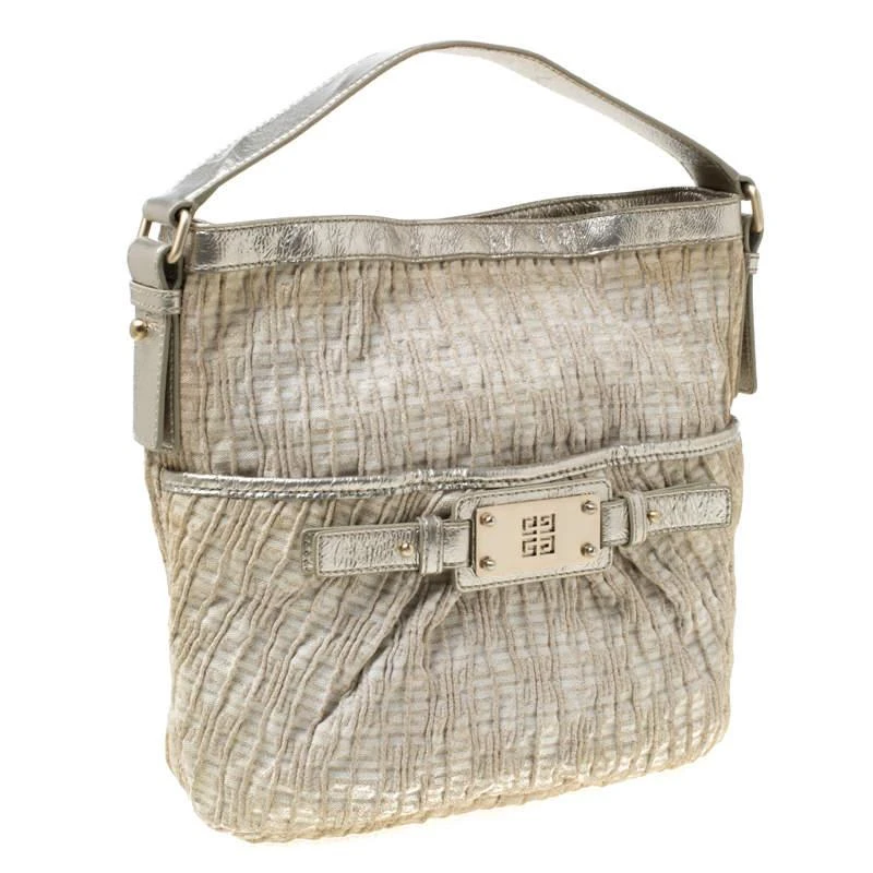 Givenchy Givenchy Beige Shimmering Canvas and Leather Small Trim Hobo 3
