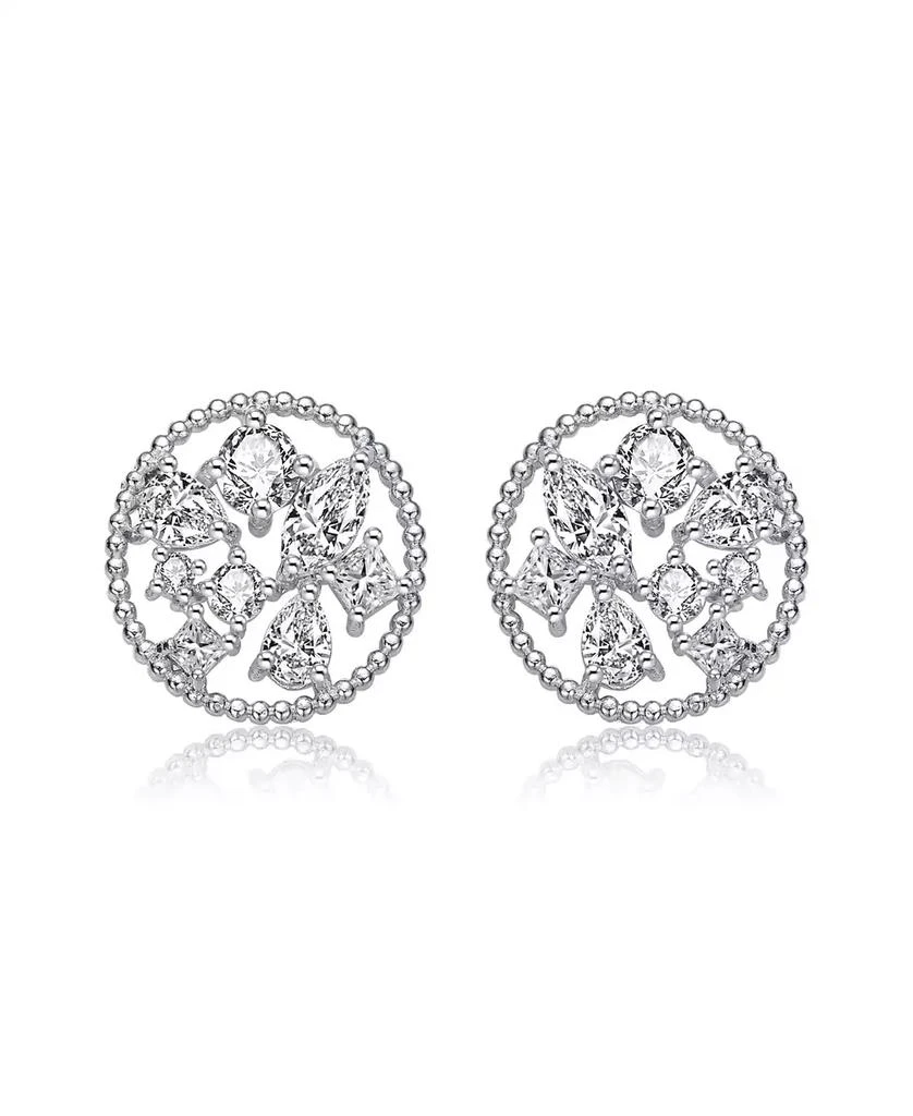 Genevive GV Sterling Silver White Gold Plated Ball Halo with Clear Multi Shape Cubic Zirconia Round Earrings 3