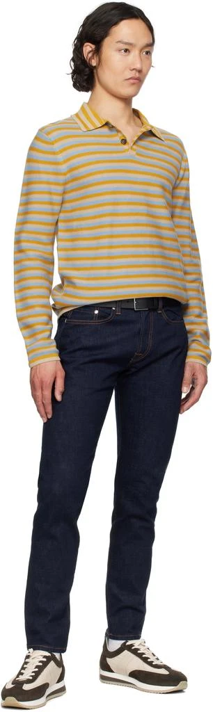 Paul Smith Yellow & Blue Faded Stripe Knitted Cotton Polo 4