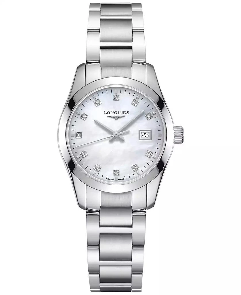 Longines Women’s Swiss Conquest Classic Diamond Accent Stainless Steel Bracelet Watch 29.5mm 1