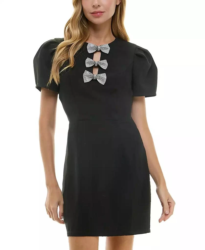 City Studios Juniors' Rhinestone Bow Puff-Sleeve Dress 1