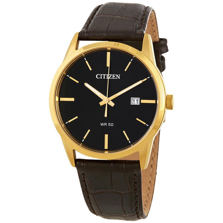 Citizen Quartz Black Dial Dark Brown Leather Men's Watch BI5002-06E