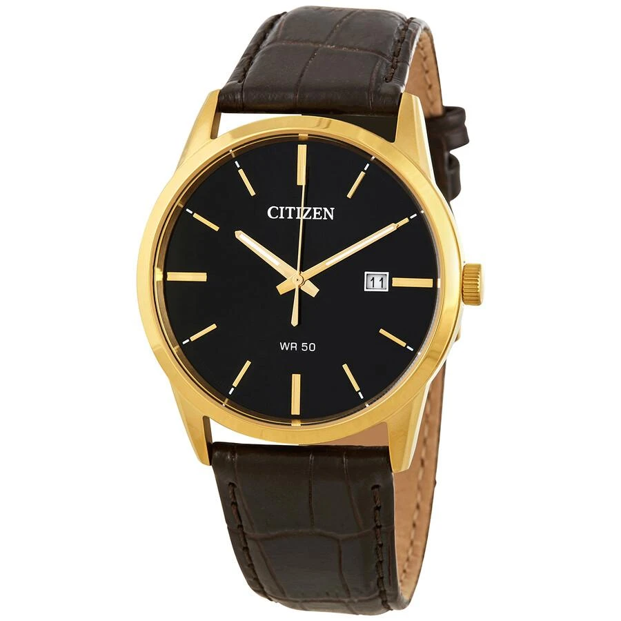 Citizen Quartz Black Dial Dark Brown Leather Men's Watch BI5002-06E 1