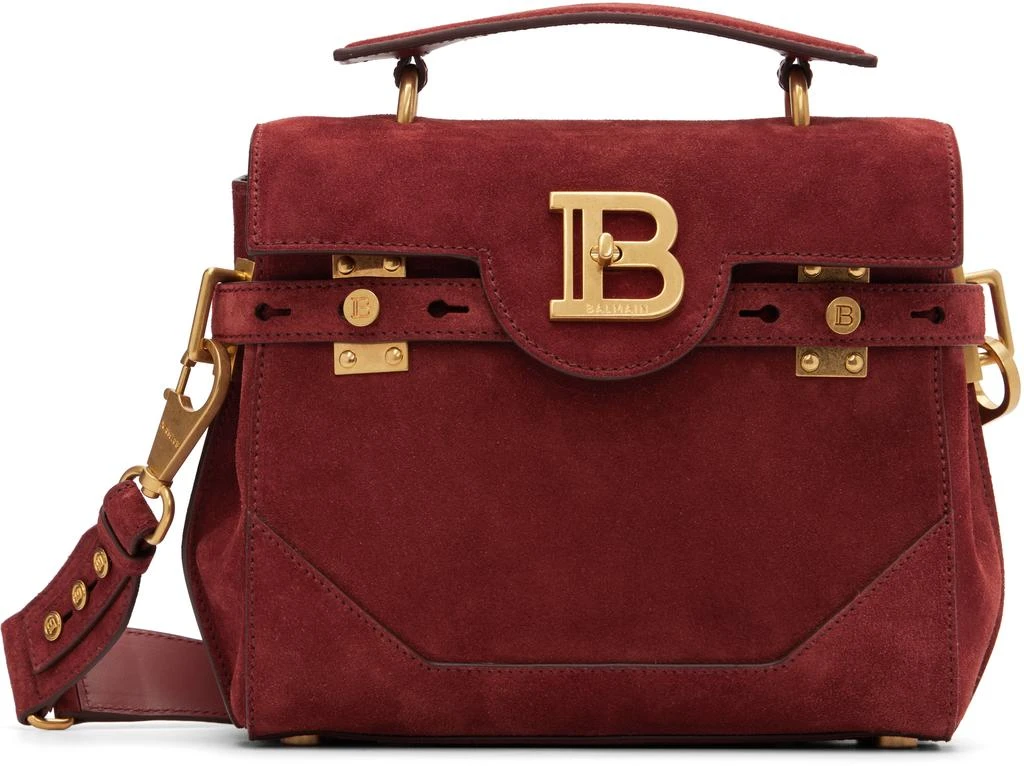 Balmain Burgundy B-Buzz 23 Suede Bag 1