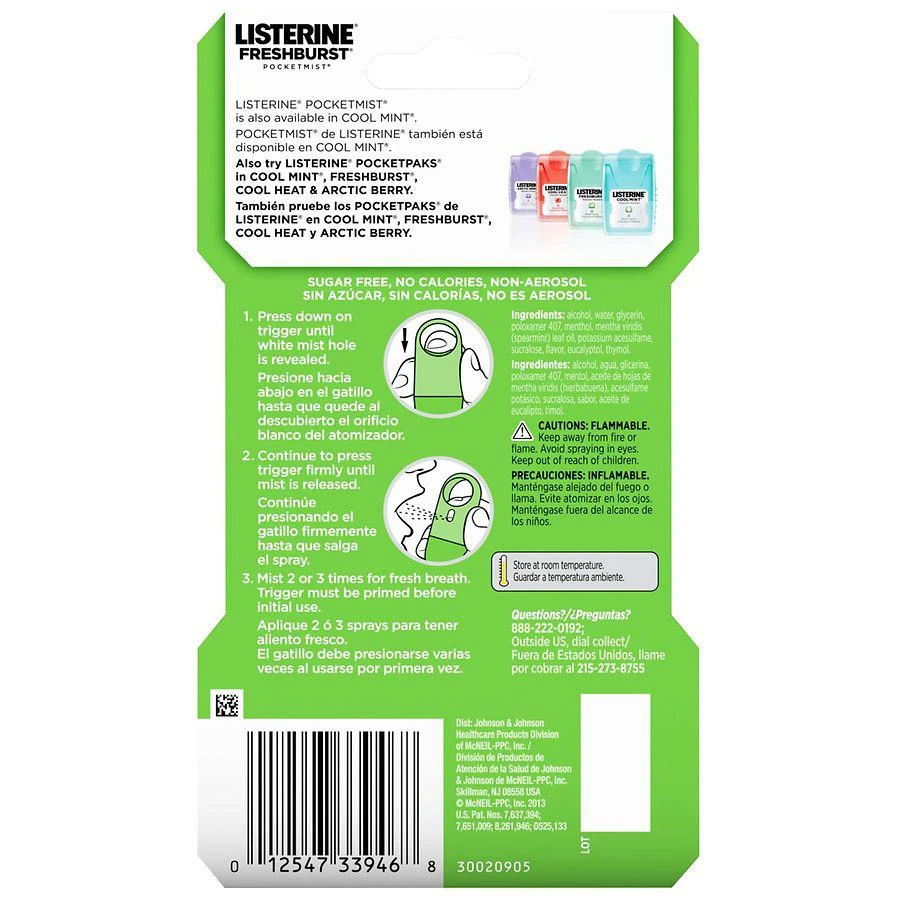 Listerine Pocketmist Fresh Breath Spray Mist Spearmint 4