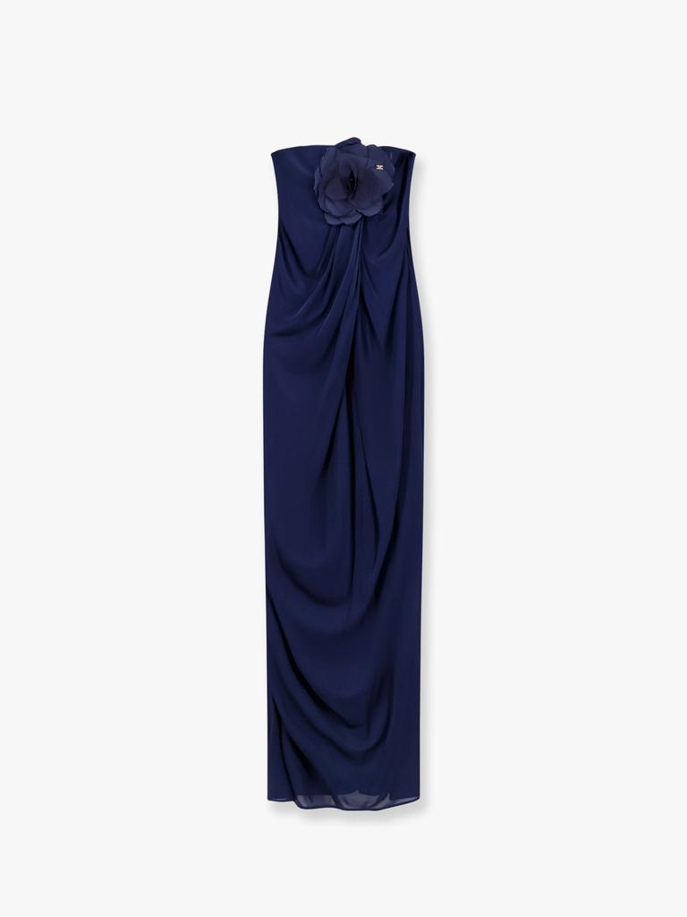 ELISABETTA FRANCHI Red Carpet glossy jersey fabric dress with flower
