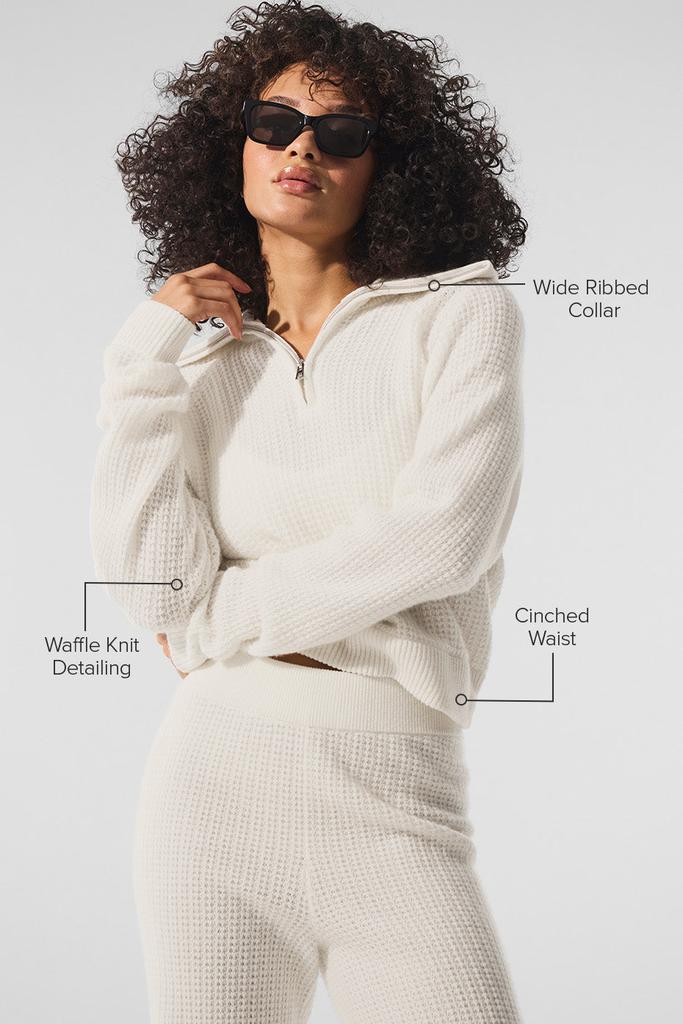 Alo Cashmere Plush Waffle 1/4 Zip Pullover - Ivory