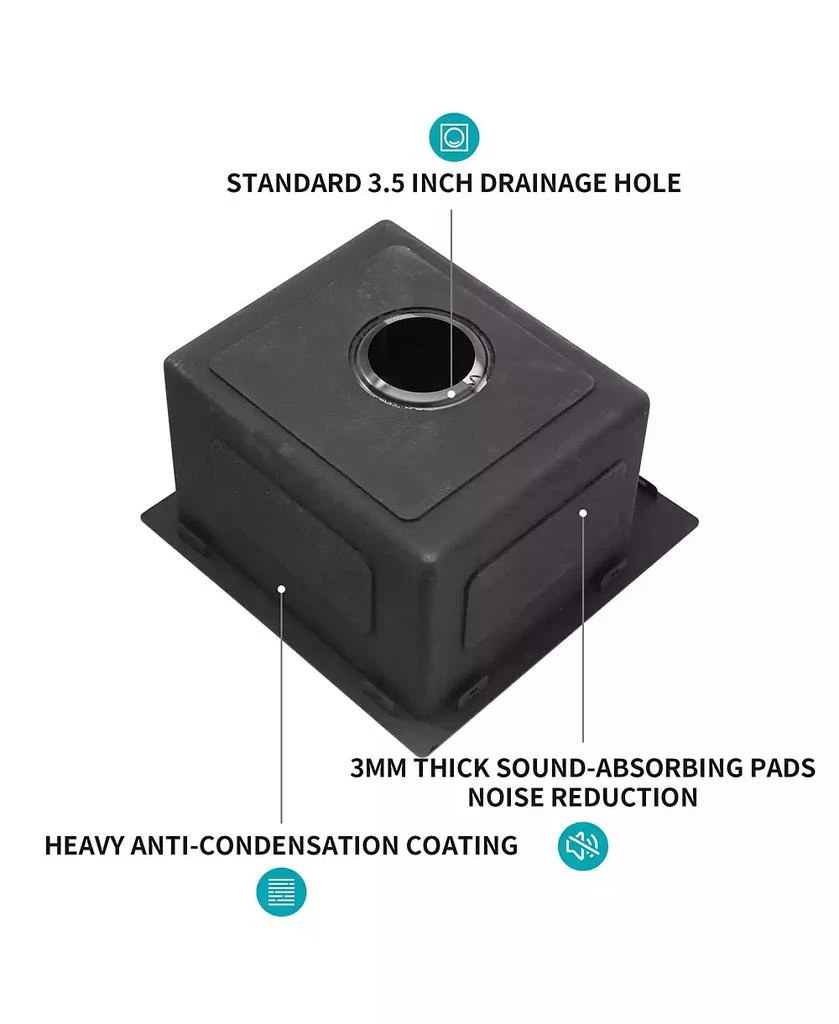 Flynama 15x15x9inch Gunmetal Black Kitchen Sink Drop In Stainless Steel 16 Gauge Deep Single Bowl 6