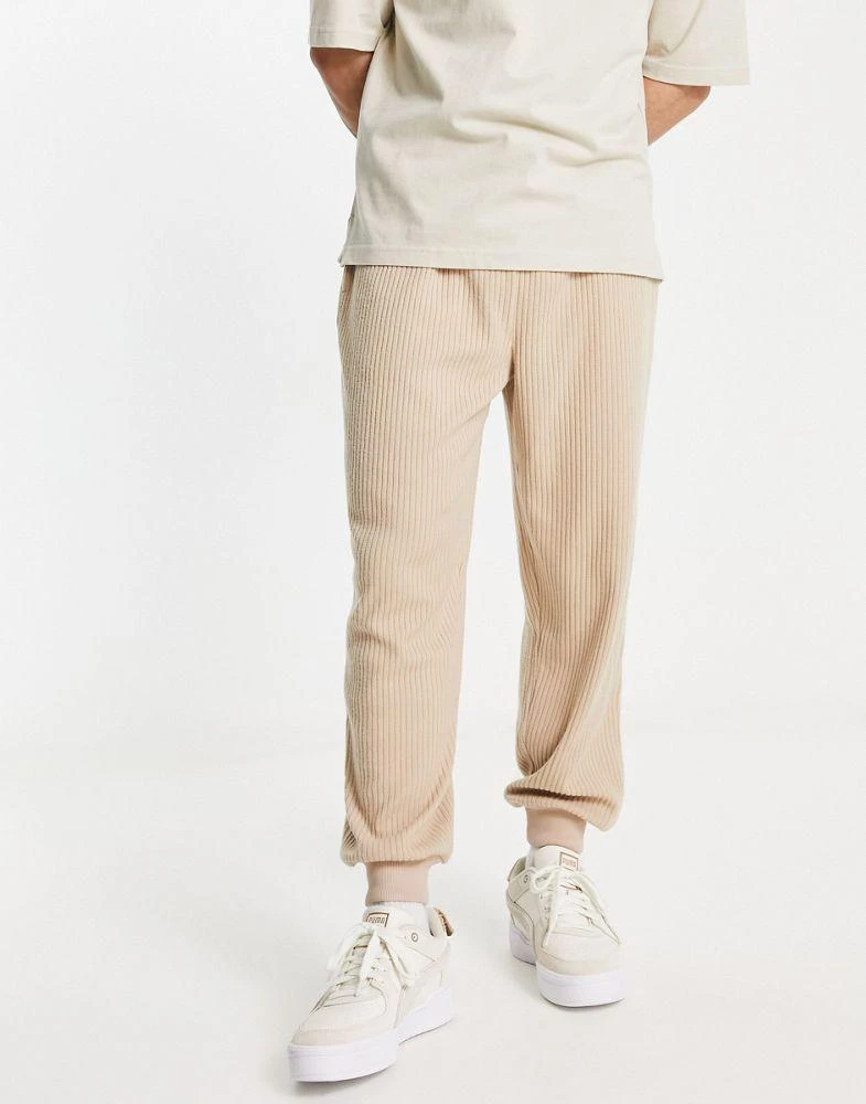 ASOS ASOS DESIGN oversized joggers in beige brushed rib texture 4