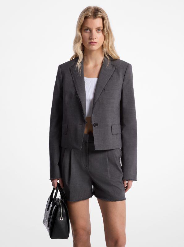 Michael Kors Frayed Stretch Tropical Wool Cropped Blazer
