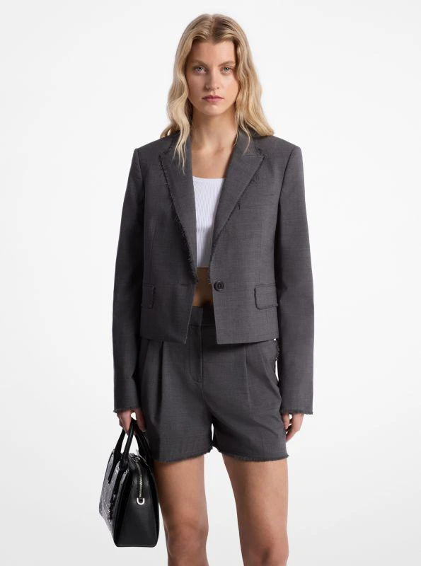 Michael Kors Frayed Stretch Tropical Wool Cropped Blazer 1