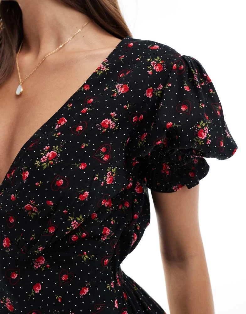 black tea dress mini Beling Mini Tea Dress in Black Ditsy Romance