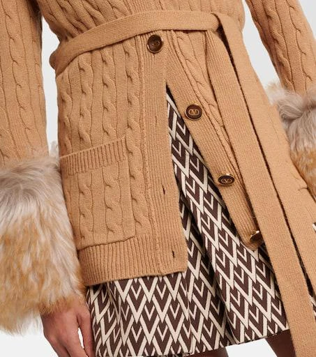 Valentino Shearling-trimmed cashmere cardigan 5