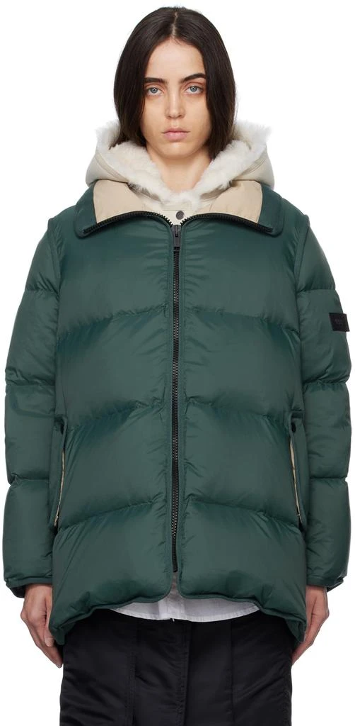 Yves Salomon - Army Green & Beige A-Line Down Jacket 1