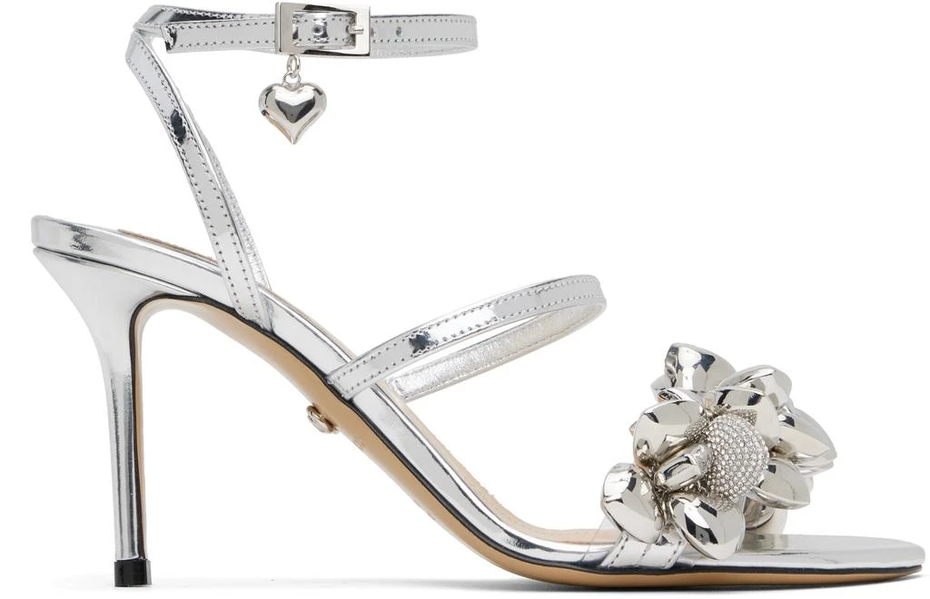 Mach 
Mach Silver Puffy Heart Mirror Leather Heeled Sandals
