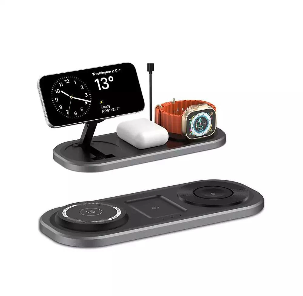 risokeys Foldable Wireless Charger - 3-in-1 Wireless Charger with Magnetic Phone,Watch and Earphone Charging Station for Desktop