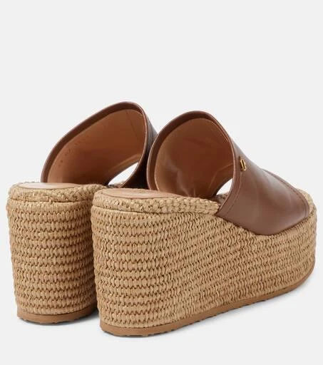 Gianvito Rossi Leather and raffia wedge mules 3