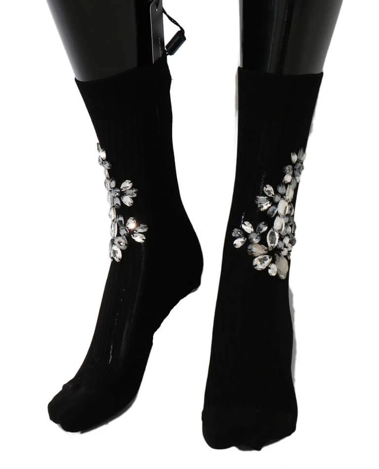 Dolce 
Gabbana Knitted Floral Clear Crystal Women
s Socks 3