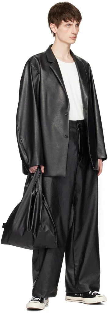 n.hoolywood Black Padded Shoulder Faux-Leather Blazer 4