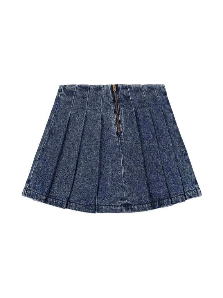 SELF-PORTRAIT Pleated Cotton Denim Skirt 2