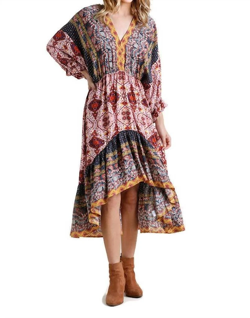 umgee Bohemian High Low Dress In Mixed Berry 1