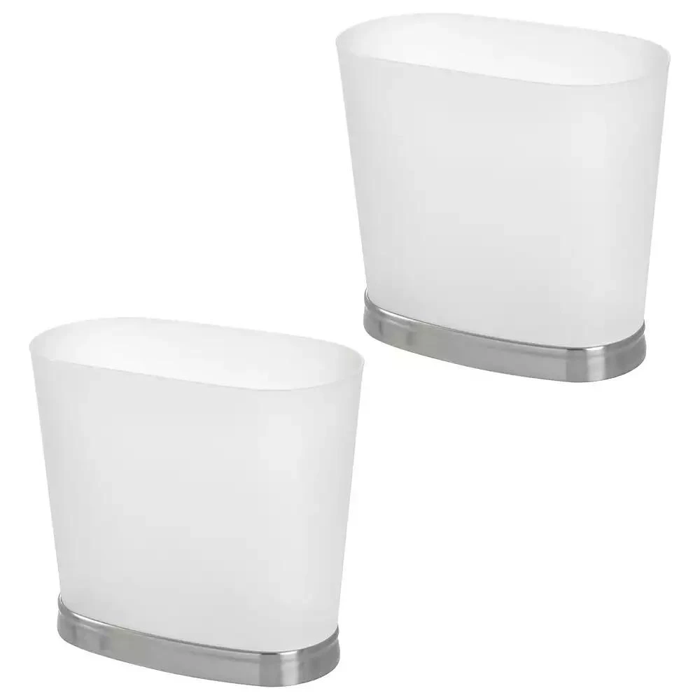 iDesign Oval Bathroom Trash Can, Set of 2, Frost/Brushed Nickel, Made in USA