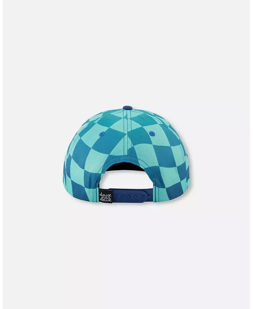 Deux par Deux Baby Boys Cap Teal Printed Checkerboard 2