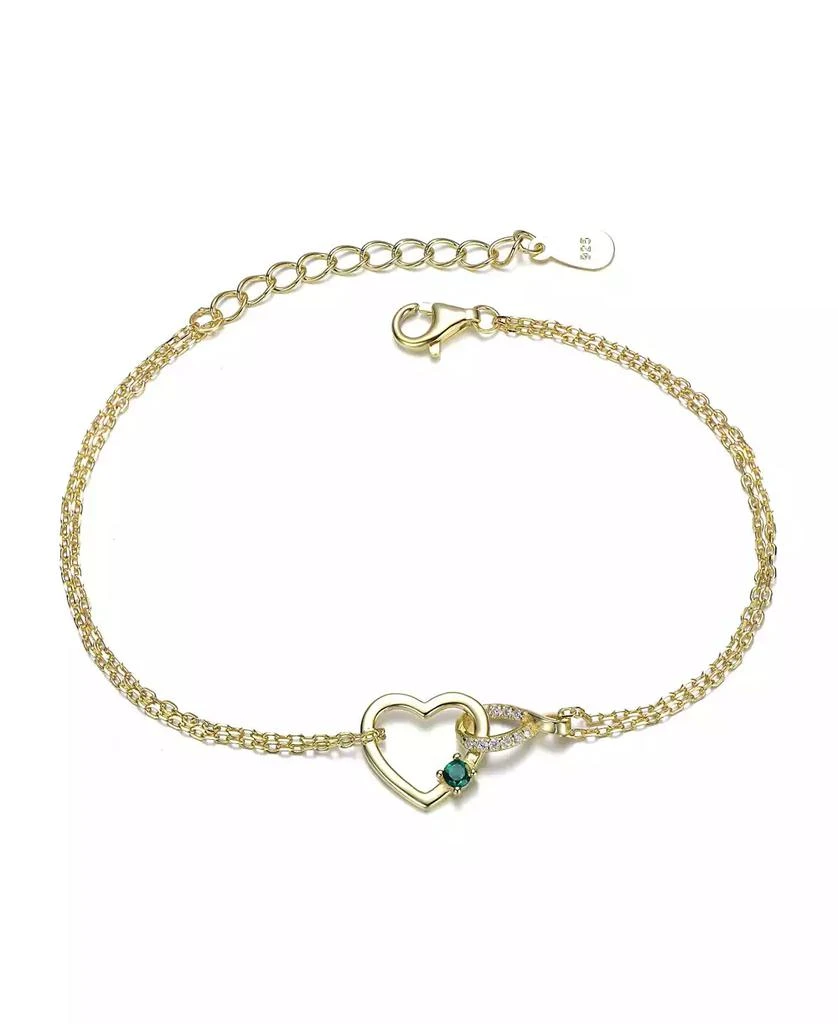 GiGiGirl 14K Gold Plated with Green Cubic Zirconia Heart Charm Bracelet
