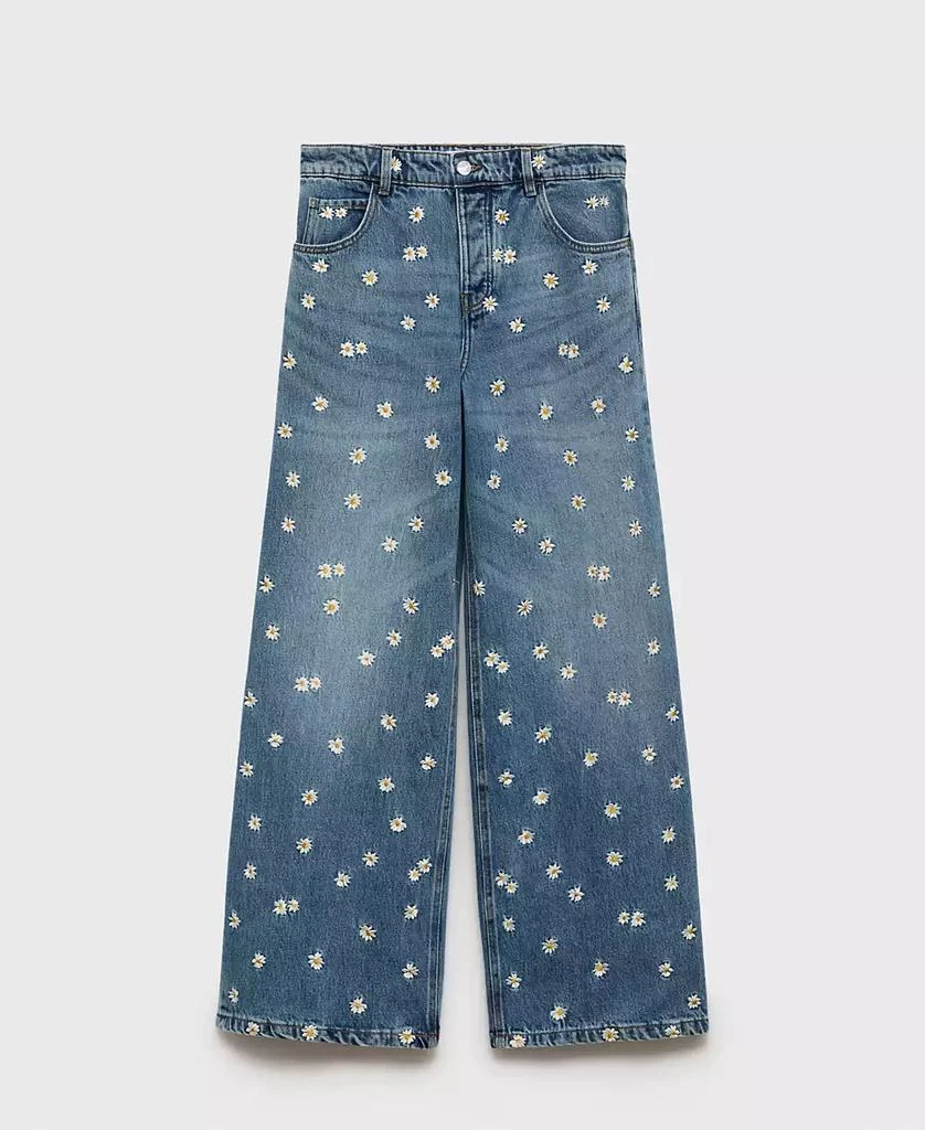 Mango Women's Flower-Embroidered Wide Leg Jeans 7