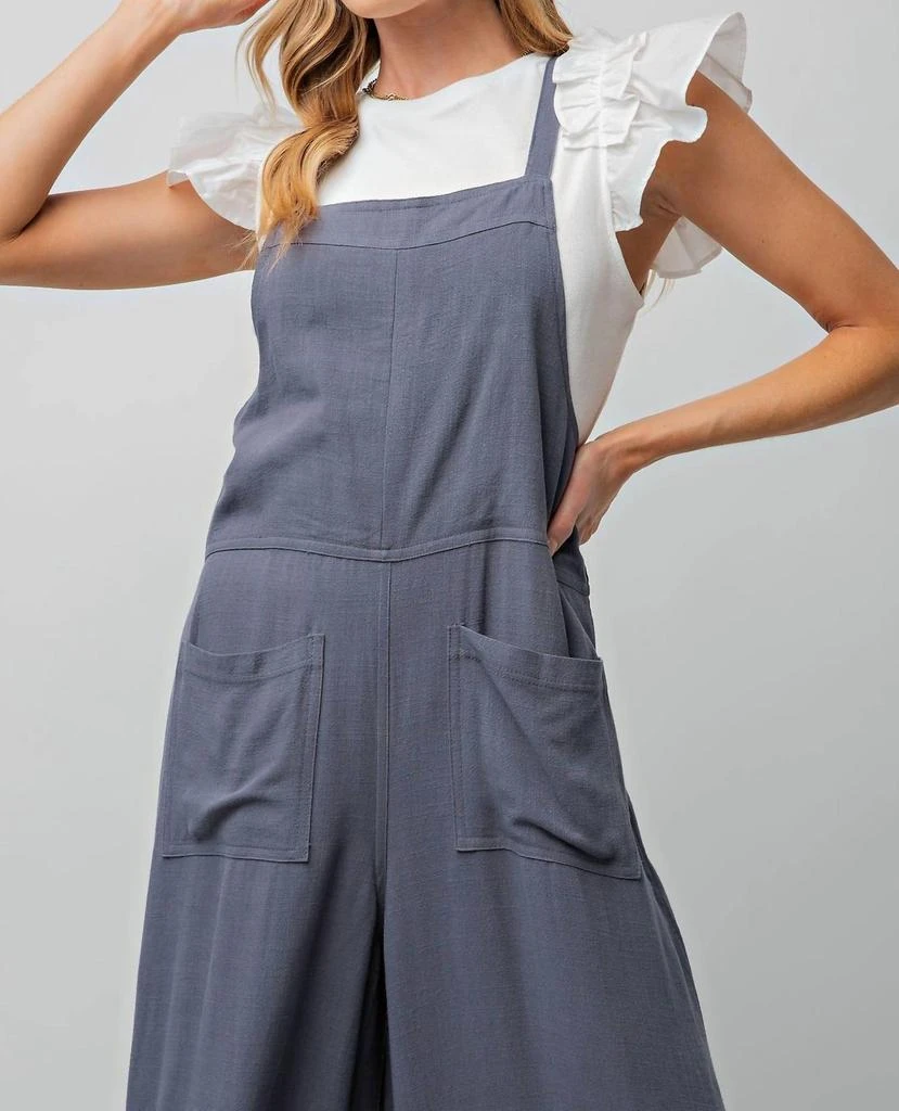 Easel Easel - Textured Linen Wide Leg Overalls 2
