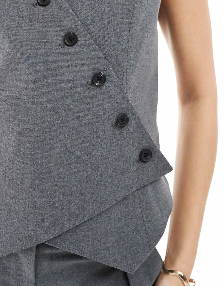 VERO MODA Vero Moda asymmetric waistcoat co-ord in dark grey melange 3
