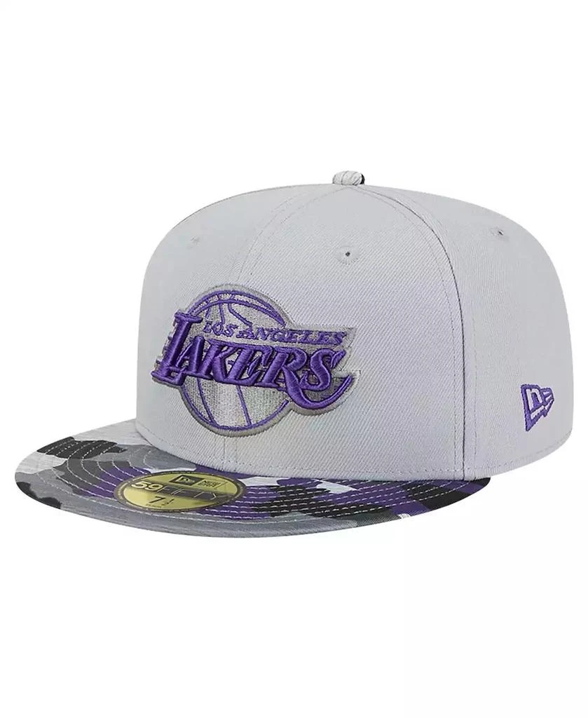 New Era Men's Gray Los Angeles Lakers Active Color Camo Visor 59FIFTY Fitted Hat 1