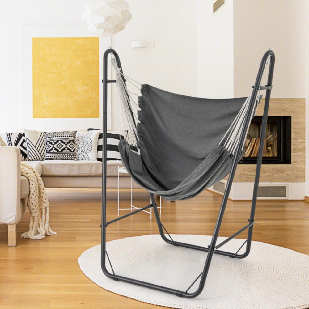 Hivvago Hammock Chair with Heavy Duty Metal Frame and Side Pocket-Gray