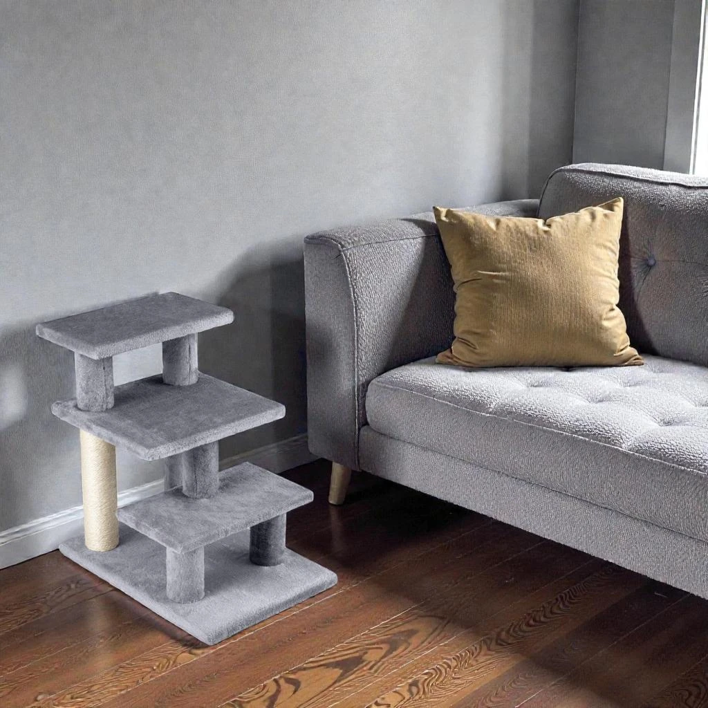 Hivvago 19-Inch Cat Staircase with Three Plush Steps and Integrated Scratching Posts