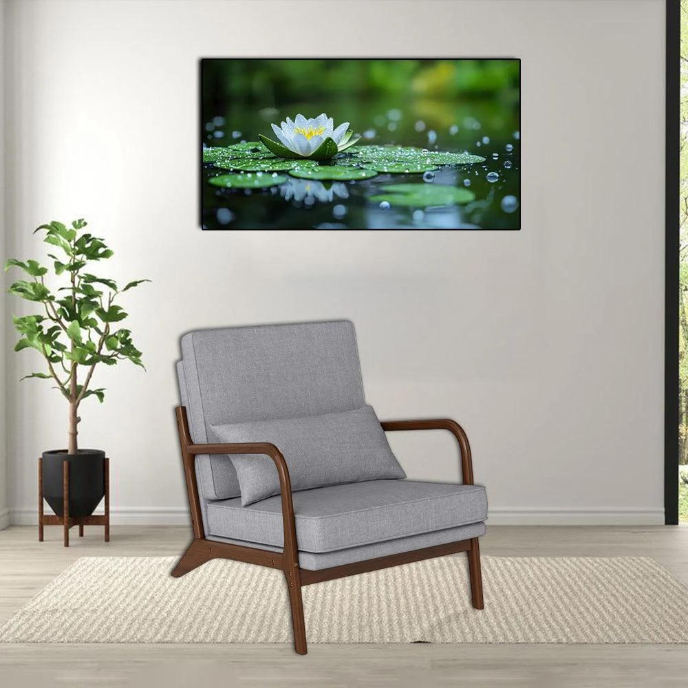 Hivvago Contemporary Upholstered Armchair with Wooden Armrests and Back Cushion