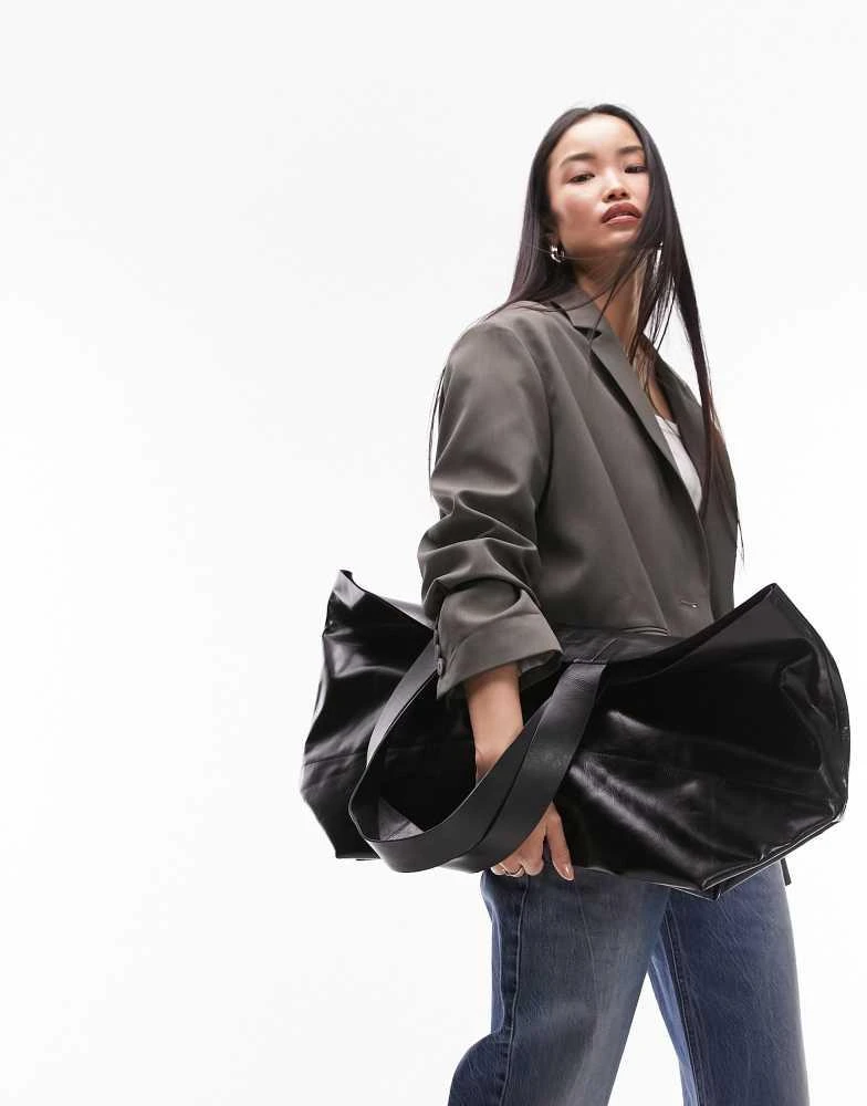 Topshop Topshop Lucy leather oversized tote bag in black 4