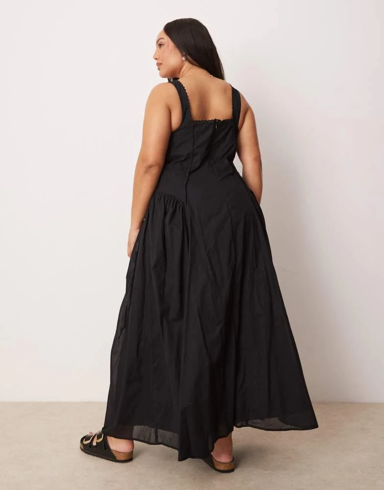ASOS ASOS DESIGN Curve prairie square neck maxi dress with dropped waist in black 3