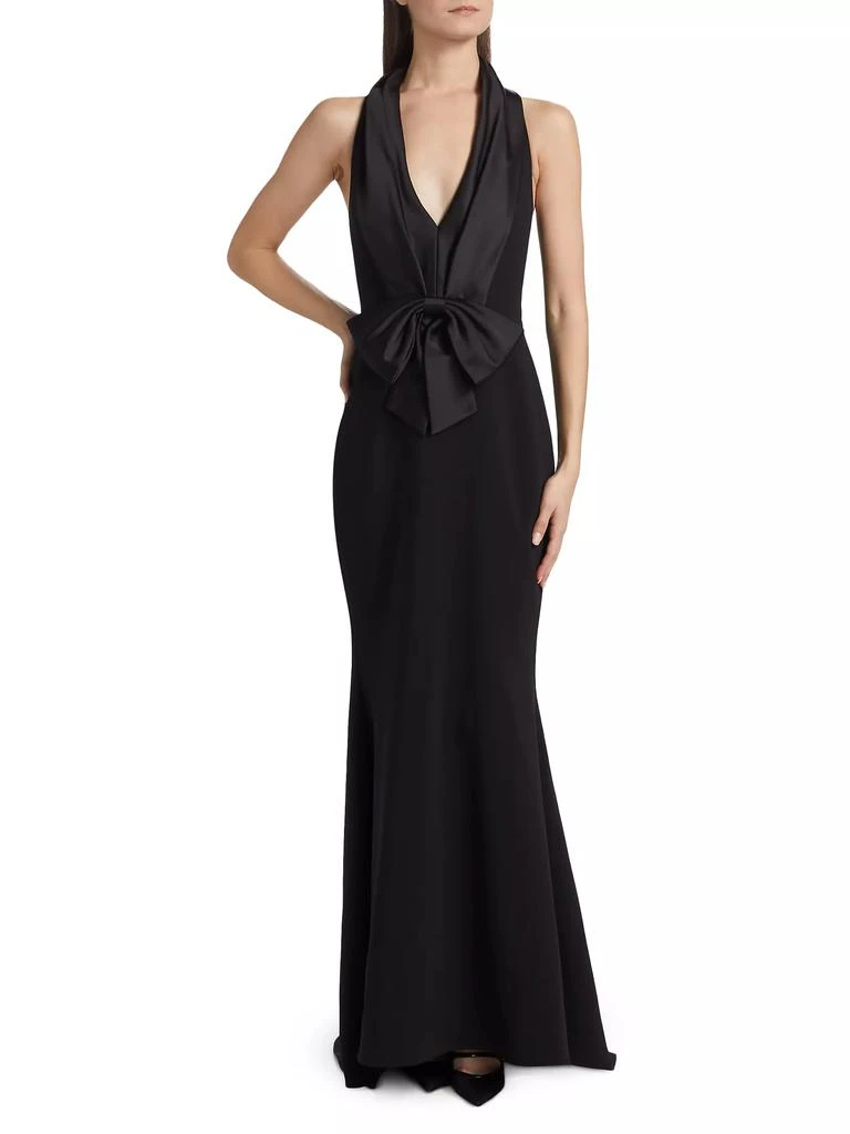 Badgley Mischka Bow Stretch-Crepe Halterneck Gown 3