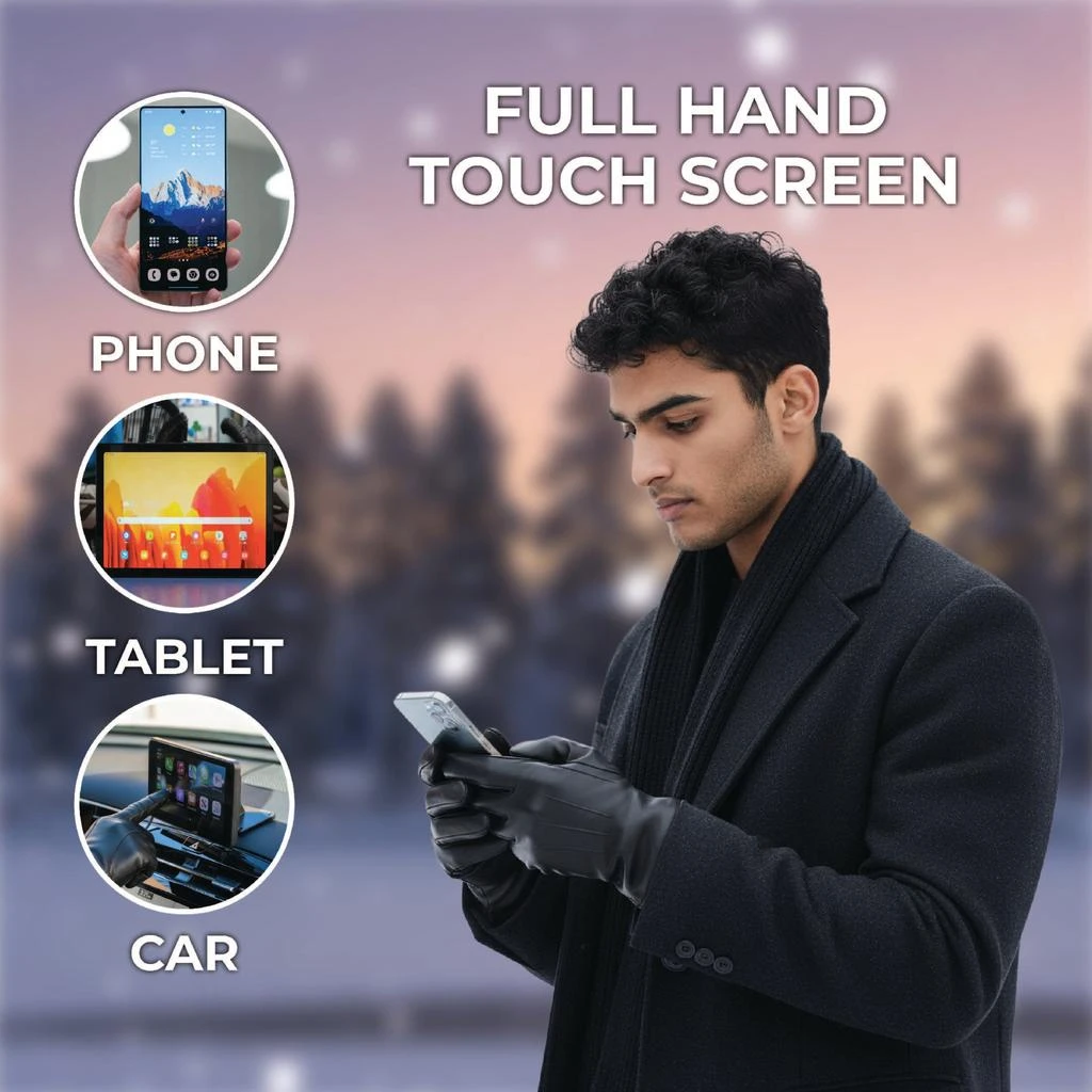 Infinity Leather Men’s Black Italian Leather Warm Wool Lining Winter Riding Driving Casual Gloves 4