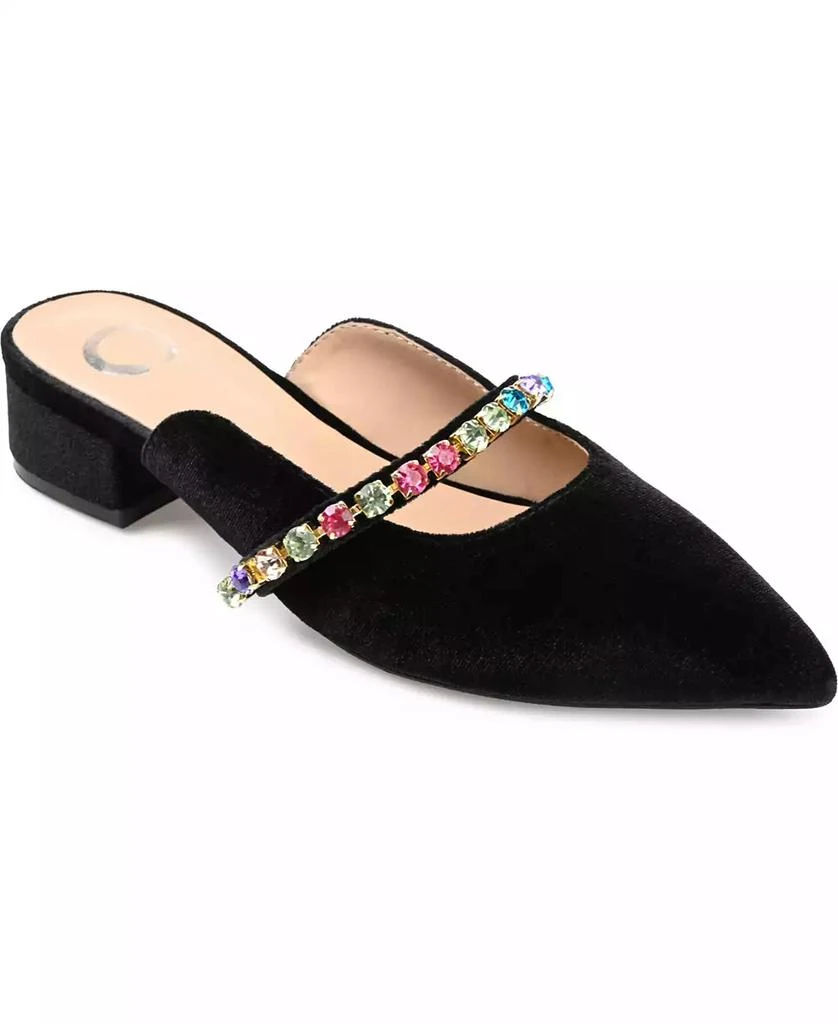 Journee Collection Women's Jewel Rhinestone Embellished Velvet Slip On Flats 1