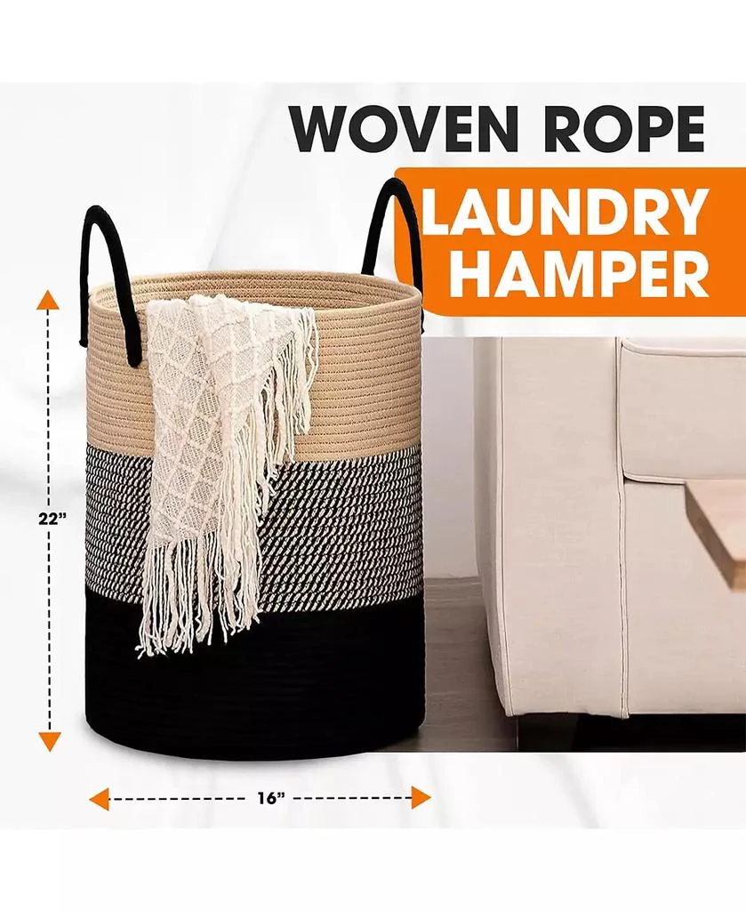 Cheer Collection Large Laundry Hamper (15" x 19.7") - 3 Tone Black/Gray/Tan 2