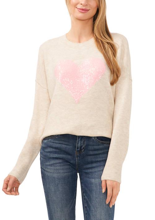 CeCe Petite Long Sleeve Valentines Day Heart Sweater